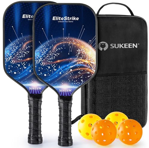 Sukeen Pickleball Paddles Set - 2 Sternenhimmel-Design Fiberglas Schläger Mit Hoher Sprungleistung für Innen und Außen - Tragbare Handtasche Inklusive