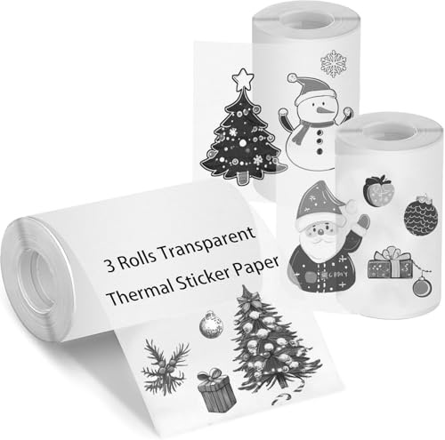 Transparent Self Adhesive Thermal Paper, 3 Rolls Thermal Labels for Most Pocket Printers, 57mm x 3.5m, Diameter 30mm, Glossy Thermal Printer Paper for Mini Portable Printers