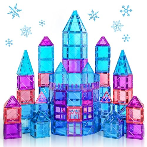 Mauikay Magnetic Tiles for Girls, 3D Princess Castle Magnetic Building Blocks Ages 3 4 5 6 7 8 Princess Toys for Kids Educational Construction Building Toys Birthday Gift