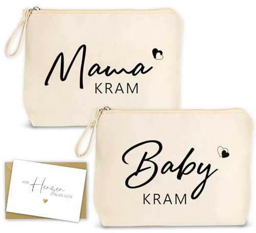2Pcs Geschenke für Werdende Mütter, Baby Geschenk, Kosmetiktasche Bag für werdende Mama Mutter Beutel mit Grußkarte und Umschlag, Babyparty Mom Bag Geschenke Kliniktasche Geburt für Schwangere