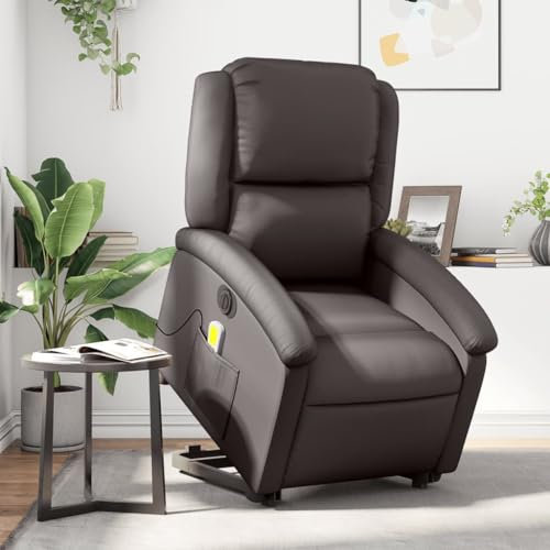 Homgoday Massagesessel mit Aufstehhilfe Elektrisch, Fernsehsessel Relaxsessel Seniorensessel Aufstehsessel mit Liegefunktion, Ruhesessel TV Sessel für Wohnzimmer Dunkelbraun Echtleder