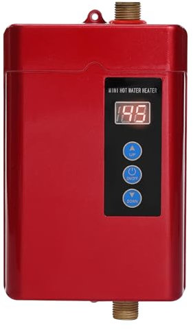 Chauffe-eau instantané de cuisine 5000 W 100 l/h - Chauffe-eau instantané à gaz - Indice d'étanchéité IPX4 - Chauffe-eau LED - Chauffe-eau avec télécommande - Rouge
