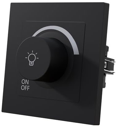 MVAVA Lichtschalter Dimmbar 1 Fach 1 Weg Dimmschalter Unterputz Lichtschalter 86mm*86mm für Dimmbare LED-Leuchten, Glühlampen Kunststoff Schwarz