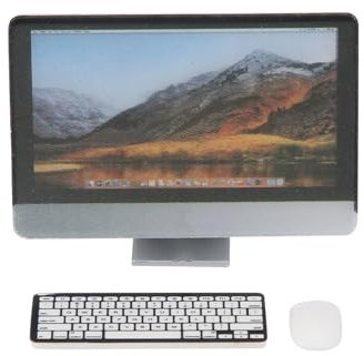 1:12 Mini Laptop Set, Dollhouse Computer, Miniature Computer Set Screen Keyboard Mouse Simulation Dollhouse Mouse Dolls House Furniture Doll Accessories (computer three piece set)