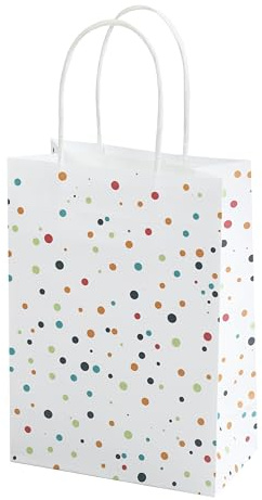 25 Papiertüten mit Henkel, Buntes Konfetti, Wasserfarbe, Weisses Kraftpapier, 21 * 15 * 8cm