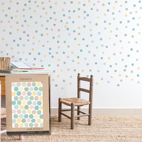 Pegatinas Pared Decorativas Infantiles Lunares Pastel | 4 Láminas, 280 Lunares Adhesivos | Vinilo Adhesivo Pared | Efecto Papel Pintado | Cubre 6 m² | TRESXICS