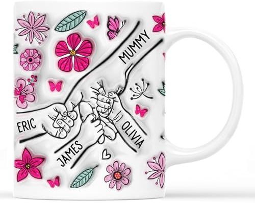Personal Chic Custom Mug Holding Mum's Hand Flowers - Personalised Mothers Day Gifts, Mothers Day Mug, Mothers Day Gifts for Mum, Mum Cup, Mummy Mug, Grandma Cup (Model #1)