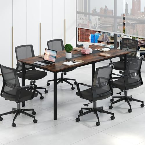 COSTWAY Tavolo da Conferenza 180 x 90 cm, Tavolo Rettangolare Grande per Riunioni per 8-10 Persone con Passacavi per Ufficio e Sala Riunioni