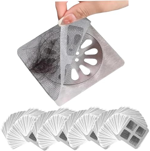 Peosaard 100PCS Disposable Drain Hair Catcher, 4x4 inch Fine Mesh Drain Hair Catcher, Self-Adhesive Shower Filter Cover for Bathroom, Kitchen, Sink, Shower