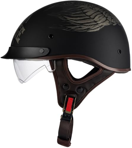 Casco Scooter Caschi Cromwell, Casco Demi Scooter Omologato DOT/ECE Casco Moto Vintage Casco Scodella Per Moto Cruiser Chopper Scooter Motorino Adulti Uomini Donne
