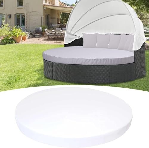 167,6 cm Outdoor-Sonnenbett-Kissenbezug, rund, Ersatz für Terrasse, Tagesbett, mit Gummiband, einfache Passform, weißer Bezug für 167,6 cm Möbel, wasserdicht und UV-beständig