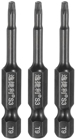 sourcing map T9 Torx-Schraubendreher-Bits, 6,35 mm Sechskantschaft, 50 mm Länge, S3-Stahl, magnetisch, manipulationssicher, Stern-6-Punkt-Kopf-Sechskant-Schraubendreher-Bits, Schwarz, 3 Stück