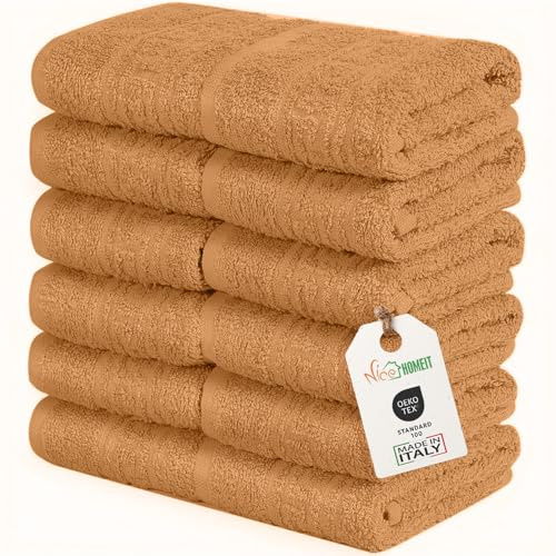 nice homeit Juego de 12 Toallas de 30 x 30 cm – Toallas de Cara y Invitados 100% algodón – para Manos, Maquillaje, Cocina, hogar y Viajes (Naranja)