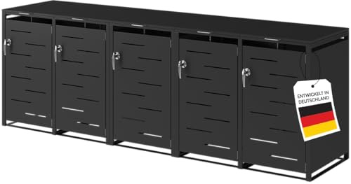 STEELSØN Diorus Mülltonnenbox 5 Tonnen bis 240L, Schwarz, abschließbar | Mülltonnenverkleidung aus Stahl, Müllbox, Müllcontainer, wetterfest, Gerätebox, Tonnenhaus, Mülltonnenhaus, Sichtschutz