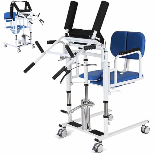 ZenSeFarin Patientenlifter Transferhilfe Für Senioren Patientenlift-Rollstuhl-Ständer-Chai-Assist-Maschine,Mit Rückenhebehilfe 360°-Feststellrädern,Einstellbare Sitzhöhe Von 41–65Cm Und 200Kg,Blue