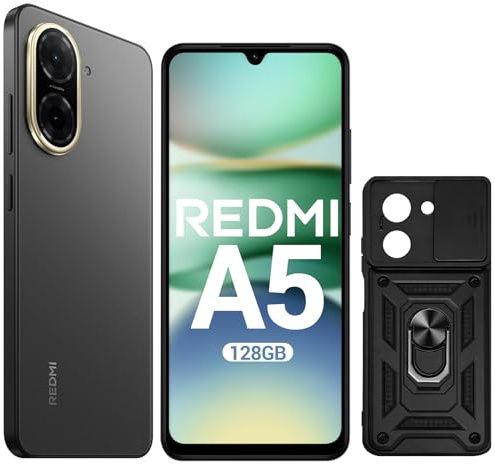 XIAOMI Redmi A5 Smartphone Android 4G, 4GB+128GB,Dual SIM,Black, 6.88 Inch Screen 5200 mAh Battery,6.52 HD+ Display,Case Included (Black,3+64GB) (Black, 4, GB, 128, GB)