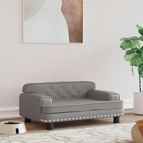 KTHLBRH Hundebett Grau 70x45x30 cm Kunstleder Sofa mit Kiefernholzrahmen, wasserdichtes und bequemes Haustierbett für Entspannung, Robustes Hundesofa mit Vier Füßen für Stabilität