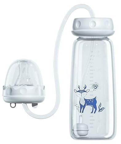 Biberon Mani Libere, 240ML Biberon Antiscivolo Autoalimentazione, Biberons Anticolica Autoalimentaziones con Cannuccia Tettarella, Biberons Ciuccio Prova Perdite Autoalimentazione Mani Libere