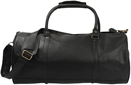 LECONI Reisetasche für Damen & Herren Ledertasche Weekender groß Sporttasche Männer + Frauen Handgepäck Sporttasche echtes Rinds-Leder Natur Retro 53x28x28cm schwarz LE2004-wax
