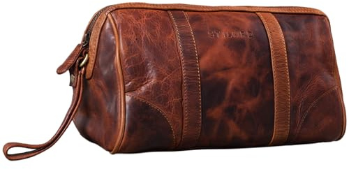 STILORD Charles Kulturtasche Leder Groß Vintage Design für Herren und Damen Kulturbeutel Waschtasche Necessaire mit Henkel Farbe:dunkel - braun