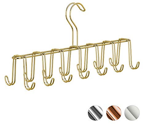 Relaxdays Gürtelhalter, Krawattenhalter aus Metall, platzsparend, 14 Haken, Krawatten & Gürtel, für Kleiderschrank, gold, 17,00 x 36,00 x 9,50cm