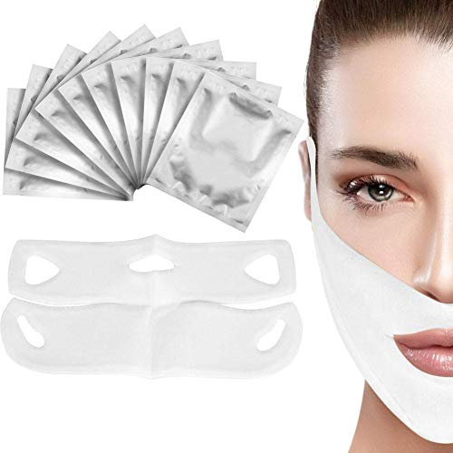 10 unidades Mascarilla Facial Reafirmante Hidratante en Forma de V para Contorno de Cara y Cuello, Lifting Facial sin Tirantez