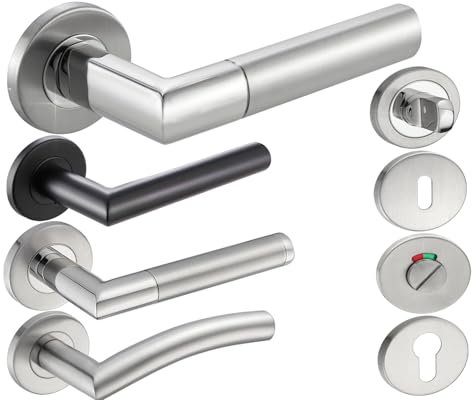 Stahlia Türbeschlag Edelstahl Drückergarnitur ELEN Innentüren Zimmertür Türgriff rund|WC - Badezimmer | Edelstahl glanz poliert | Türklinke für Türstärke 20 – 47 mm |Befestigungsmaterial