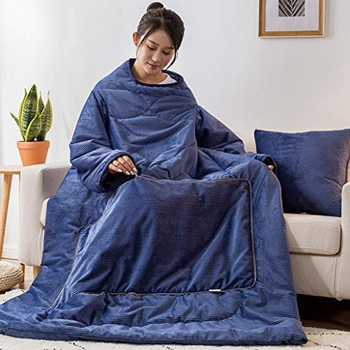 VOCD Lazy Quilt Mit Ärmeln, Multifunktions-TV-Decke Mit Verdickung, Tragbarer, Abnehmbarer Plüschüberwurf Für Die Couch, Nap Für Das Zuhause Im Winter - Blau/Braun