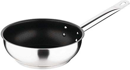 Vogue Non-stick Sauté Frying Pan 20 cm, Stainless Steel, Teflon Platinum Plus Deep Frying Pan, Size: 200(Ø) mm, Induction Compatible, Dishwasher Safe, FC098 | Deep bowled construction prevents spillages while stirring, with an elongated handle to keep hands safe from heat.