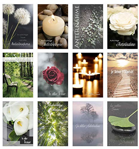 Edition Seidel Set 12 einfühlsame Trauerkarten/Beileidskarten mit Umschlag. Trauerkarte Beileidskarte mit Spruch schreiben (Doppelkarten/Klappkarten mit Briefumschlag