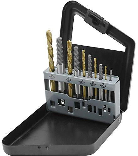 DIY & Tools/Hardware 10Pcs HSS EX1-EX5 Damaged Screw Extractor Set and 5/64-19/64 Inch Left Hand Drill Bit Set with Metal Case