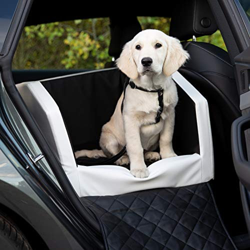 CopcoPet Rücksitz Hundeautositz Autohundebett Hundebett Transportbett Autoschondecke (55 x 55 x 38 cm Orthopädisch, Weiß-Schwarz)