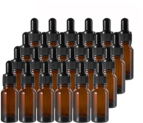 24er-Pack 20ml Braunglasflaschen mit Pipette und schwarzem Verschluss, nachfüllbare ätherische Ölflaschen Kosmetikbehälter