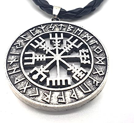 Vikings hänge Vegvisir viking kompass med läderhalsband i smyckespåse