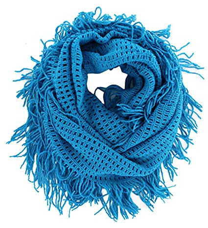Unisex Women's Winter Fringe Tassel Neck Cozy Knit Cable Infinity Loop Cowl Scarf- Solid Color (Blue)