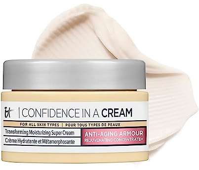 IT Cosmetics Confidence in a Cream Travel - Hydrating & Anti Aging Face Moisturizer, Visibly Reduces Fine Lines & Wrinkles, Up To 48H Hydration, Repairs Skin Barrier, Squalane & Ceramides - 0.5 fl oz