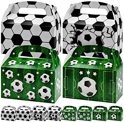 12 Stück Geschenkbox Fußball mit Griff - 16 x 9,5 x 9,5cm Fußball Thema Süßigkeiten Wiederverwendbar Geschenkboxen Kraftpapier - Dekorative Klein Geschenkkarton für Fußballfreunde Geburtstag Party