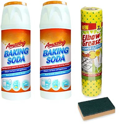 PHG Heavy Duty Cleaning Baking Soda with Power Cleaning Cloth and Sponge | Heavy Duty Baking Soda for Household Clean | Multipurpose Cleaning Bundle | 500 gram | Pack of (2)