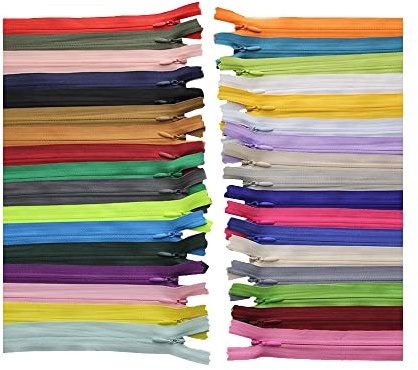 32 PCS Coloured Nylon Coil Zippers - 28cm Metal Zip Fasteners for Tailor Clothes Sewing & Craft