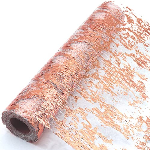YUNSHANGHE 28 cm × 10 m Tischläufer, Glänzend Rosegold Tischdecken, Polyester Tischband mit Beschicht Goldfolie für Hochzeit Party Geburtstag Weihnachten Ostern