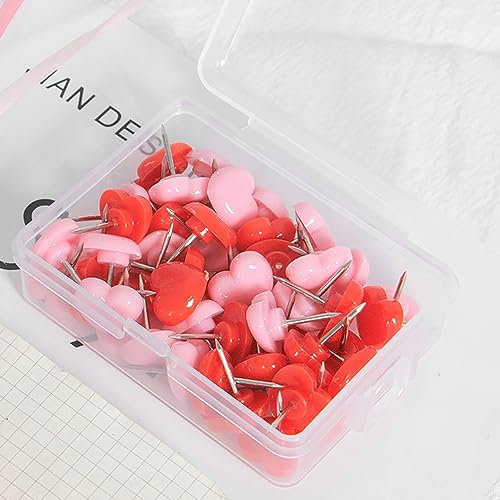 Herzform Pinnwandnadeln - Rosa & Rot Herzform Push Pins Pinnadeln Reißzwecke mit Kasten, Schule Büro Dekoration Zubehör (50 stück Mischfarbe)