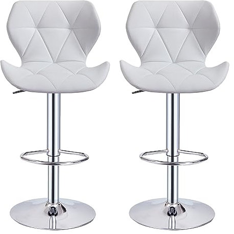 Panana Barhocker 2er Set Barstuhl Tresenhocker Bistrohocker Designer Hocker mit Rückenlehne aus Kunstleder, höhenverstellbar, drehbar (Weiß)