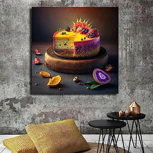 JACBON Affiche de carte de gâteau coloré savoureux et impression d'art mural, peinture sur toile moderne, image pour salon, décoration de salle de pâtisserie, 50x50cm (20x20 pouces) sans cadre
