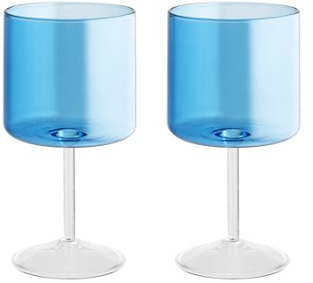 H&H-Daylight Set 2 Calici in Vetro Borosilicato Azzurro, 23cl – Calici Eleganti e Resistenti per Vino, Cocktail e Bevande Speciali