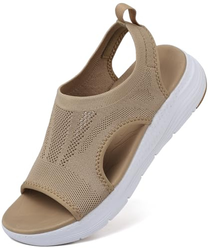 DimaiGlobal Sandalias Deportivas ortopédicas para Mujer Zapatos con Punta Abierta Cuña Lavable de Verano Sandalias para Caminar 38EU Moca