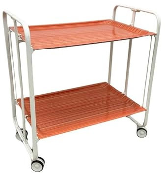 Don Hierro - Servierwagen weiß, klappbar, 2 Böden. Rollwagen Bauhaus-Weiß-Orangefarbene Streifen