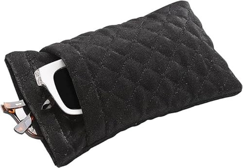 Xnourney Großes Doppel-Brillenetui, weicher Brillenbeutel, tragbares Sonnenbrillenetui mit Reinigungstuch für Damen (schwarz), Schwarz , One size