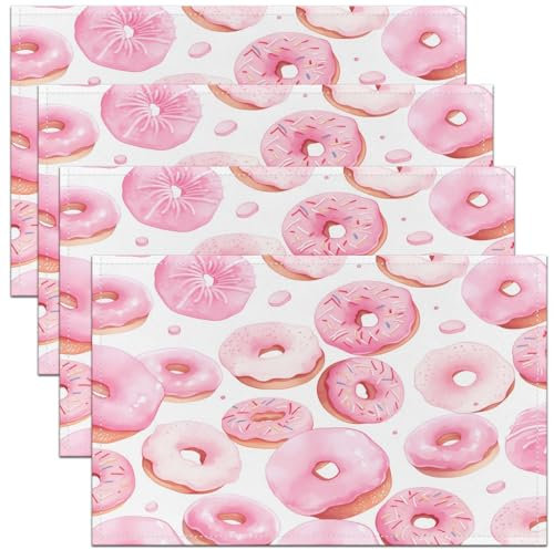 Set di 4 tovagliette a forma di ciambelle rosa, per bambini, ragazzi e ragazze, design dessert, 30,5 x 45,7 cm, divertenti tovagliette per la tavola per cibo, tovagliette americane tradizionali per