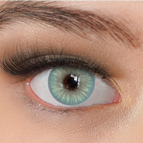 Kontaktlinsen farbig ohne Stärke grün | farbige grüne Jahreslinsen | weiche Linsen | 2 Stück Farblinsen + Linsenbehälter | 0.0 Dioptrien | natürliche Farben | Charmiga Sugar Green