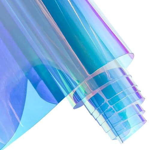 ONEART | Holographische schillernde PVC-Folie, 40×135 cm Transparentes Vinyl-Gewebe für Taschen DIY-Dekor-Projekte-Schillernd Blau